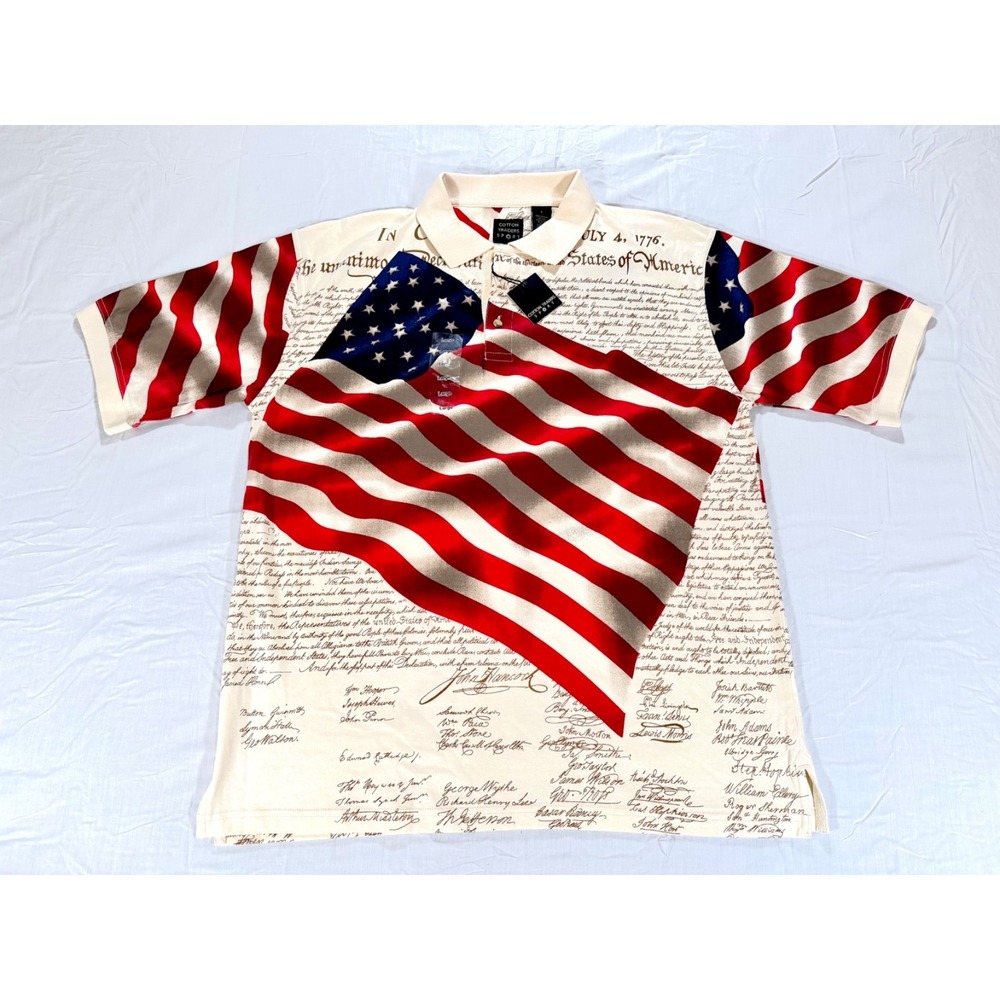 Cotton Traders Sport American Flag Declaration of Independence Polo Shirt Mens L